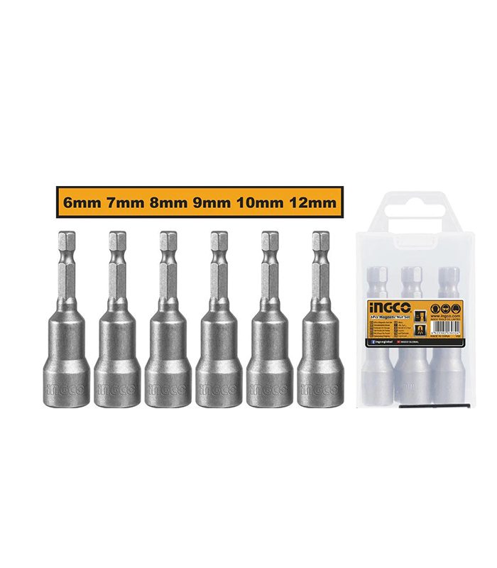 INGECO  JEU D'EMBOUTS DE VISSAGE D'ÉCROUS MAGNÉTIQUES 6PCS