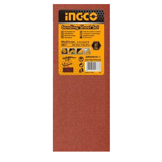 INGCO    JEU FEUILLES ABRASIVES PONÇAGE 5PCS 90*231MM FS320