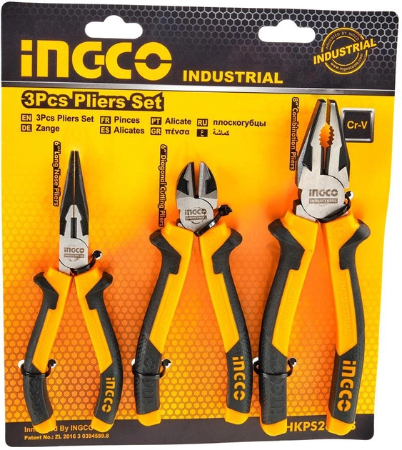 INGECO  SET DE 3 PINCES UNIVERSELLE 200MM +DIAGONALE 160MM +BEC LONG 160MM