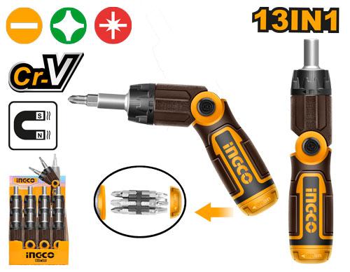 INGECO  JEU DE TOURNEVIS À CLIQUET 13PIÉCES