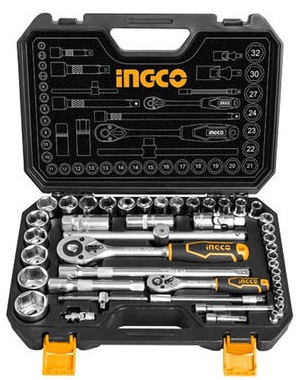 INGCO    SET DE DOUILLES  1/4 ET 1/2  44PIÈCES 