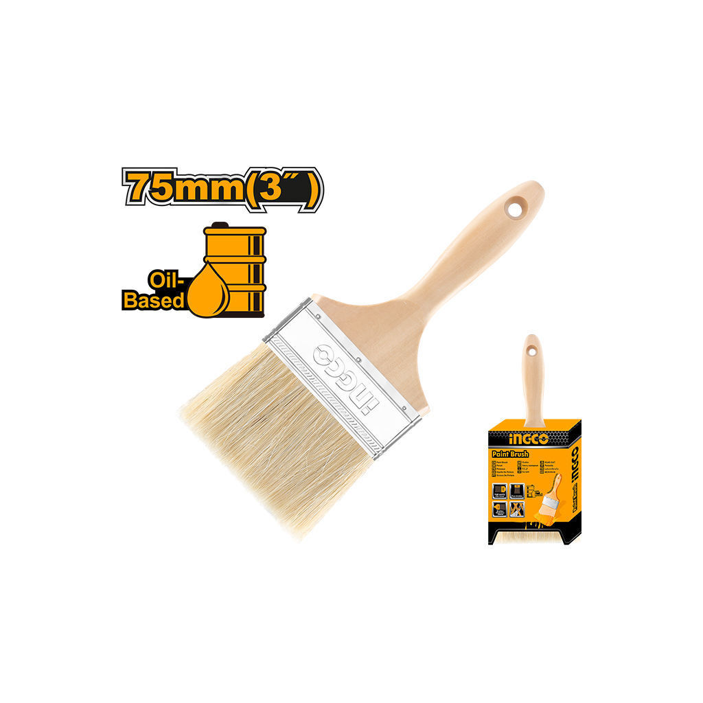 INGCO    PINCEAU EN BOIS 75MM POUR PEINTURE À HUILE
LONGUEUR DES POILS: 64 MM